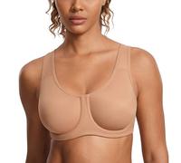 SYROKAN Women's Max Control Solid High Impact Plus Size Underwire Sports Bra for Large Breasts Barely Buff 44D