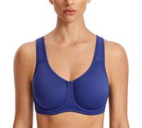 SYROKAN Women's Max Control Solid High Impact Plus Size Underwire Sports Bra for Large Breasts Midnight Blue 40C