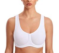 SYROKAN Women's Max Control Solid High Impact Plus Size Underwire Sports Bra for Large Breasts White 42E