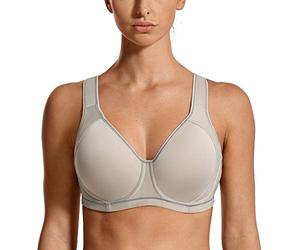 SYROKAN Women's Sports Bra High Impact Underwire Support Full Coverage Plus Size Molded Fitness Workout Bras Building Grey 32H