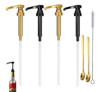 Syrup Pump, 4 Pcs Reusable Coffee Syrup Pump Syrup Pump Dispenser Simply Bar Syrup Pumps fits Most 750ml/25.4 OZ Syrup Bottle Syrup Pump Dispenser and a Brush for Home Bar Drinking Mixes