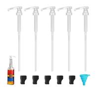 Syrup Pump, 5 PCS Monin Pump, Pumps for Syrup Bottle with 5 PCS Pumps Cover Plug and Silicone Folding Funnel Non-Drip Reusable Ideal for Home Kitchen & Café Use