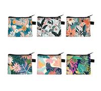 Syrvnto Pack of 6 Mini Purse Women's Purse with Tropical Design Zip Wallet for Coins, Lipstick, Keys, Credit Cards, Headphones Colourful Flowers Palm Tree Print, Colourful, Modern, simple, lightweight