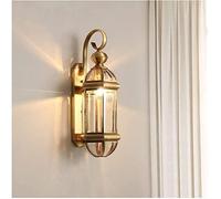 SYSCZPWC Solid Brass Wall Lantern Sconce Exterior Victoria Glass Wall Lights Modern Outdoor Patio Garden Wall Lamp Brushed Brass Finish E27 Bedside Decor Lamp
