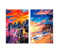 sysiily 2 Pack 5D DIY Cities and Beaches Diamond Painting Kits, Diamond Picture Art Full Drill Gift Wall Decor Crafts Gift
