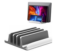 Syslux Vertical Laptop Stand [Upgrade Version], 3 Slots Space-Saving Aluminum Desktop Stand Holder with Adjustable Dock Size,Compatible with All MacBook/Surface/Lenovo/Dell/Gaming Laptops (Silver)