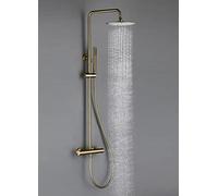 System, Brushed Gold Thermostat Mixer Valve Bathroom Wall Mount Arm Diverter with 8-12 Round Rainfall Handheld Spray, Luxury Shower Set,8 Inch