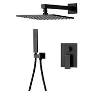 System, Wall Mounted Matte Black Bathroom with 8-12" Square Brass Head and Handheld Luxury Shower Set,12 inch