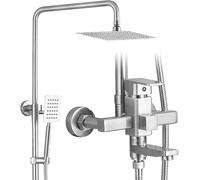 System Wall Mounted, Stainless Steel Shower Set Adjustable Height with Overhead Shower Head Tap, Modern Shower Mixer Set for Hotel Gym