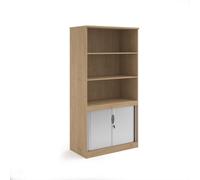 Systems combination unit with tambour doors and open top 2000mm high with 2 shelves - Kendal Oak