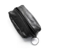 SystemsEleven Mens Ladies Black Real Leather Coin Pouch Wallet Zipper Keyring Purse