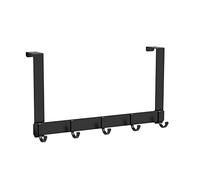 SystemsEleven Over Door Hooks Coat Hangers Over The Door Hooks Heavy Duty Door Hanger for Coats Robes Hats Clothes Towels Hanging Towel Rack Organizer (Black - 5 Hooks)