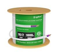 Syston Cable Technology 16/2 Thermostat LED Dimmer Dimming Control Wire Cable White 1000 ft 16 AWG 2 Conductors Solid Bare Copper Unshielded Plenum Rated CMP CL3 FT6