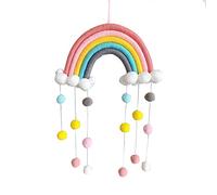 SYSUII Macrame Rainbow Wall Hanging Tapestry Hand Woven Clouds Tapestry with Pompom Pendant in Nordic Style for Bedroom, Living Room, Children's Room, Hallway, Dormitory Wall Decoration for Baby Room