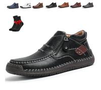SYT-MD The First Young Shoes Men,Men’s Handmade Premium Leather Slip-On Driving Boots,Wide Toe,Side Zipper For Driving Hiking(Black,10.5 UK)