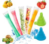 Sythrix 100 DIY Ice Pop Bags, Freezer Pop Bags with 2 Funnel Set, Clear, Disposable, Zipper Closure, Polyethylene (PE) Material, 5.5*28cm/2.16*11 inches, Perfect for Yogurt, Juice & Fruit Smoothies