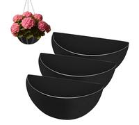 Sythrix 3 PCS 14 Inch Half Round Hanging Basket Liner, Fabric Hanging Planter Liner, Replacement Felt Liner Black, Flower Basket Liners for Wall Planters Ggarden Wooden Planter