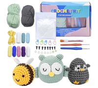Sythrix 3PCS Crochet Kit for Beginners, Crochet Animal Kit, Crochet Kits for Beginners Adults and Kids Knitting Starter Kit with Tutorials(Penguin/Bee/Owl), Gift for Christmas Birthday