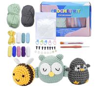 Sythrix 3PCS Crochet Kit for Beginners, Mini Animal Crochet Kit, Beginner Crochet Kit for Adults-Penguin/Bee/Owl Crochet Starter Kit Step-by-Step Video Tutorials for Christmas Birthday (3 Animal)