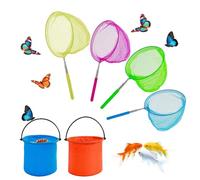 Sythrix 4 Pcs Fishing Net with 2 Foldable Water Buckets Set,Butterfly Fishing Nets Telescopic Fishing Net for Catching Fish Crab Butterfly Playing Beach Ponds Pool Outdoor