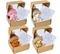 Sythrix 4 Pcs Worry Bear in a Box, Little Pocket Bear Hug with Inspirational Card, Mini Plush Teddy Bear, Care Bear Positive Gifts for Kids Friends Families New Job Gifts