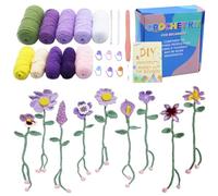 Sythrix 9PCS Crochet Kits for Beginners Adults - Purple Flower Bookmarks Craft Kit for Women Step-by-Step Video Tutorials&Soft Yarn, DIY Kids Knitting Starter kit, Christmas Birthday Gifts for Girls