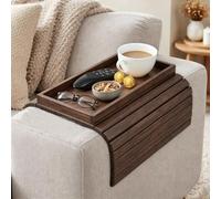 Sythrix Bamboo Sofa Arm Tray, Foldable Couch Armchair Tray, Sofa Arm Table, Sofa Armrest Tray, Armrest Tray Sofa Cup Holder for Remotes Snacks Drink Magazine
