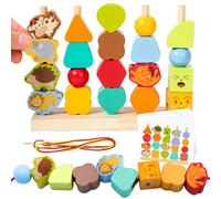 Sythrix Montessori Wooden Toys for 3 4 5 Year Old Boys Girls, Animal Toy Stacking & Threading Beads & Colour Sorting Toddler Toys, Wooden Beads Sequencing Toy Set Gifts for Boys Girls