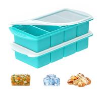 Sythrix Soup Freezer Containers, 2 Pack Silicone Freezer Mould with Lid, Large Silicone Moulds, 4-Compartment Meal Freezer Container 125ml/250ml Silicone Molds for Soup and Food Storage, Blue