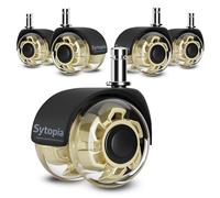 Sytopia Heavy Duty Office Chair Wheels for Hardwood Floors and Carpet- Replaces Mat, Upgrade Rubber Replacement Casters, Universal Accessories Quiet Smooth Computer Chair Rollers- Set of 5 Yellow