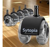 Sytopia Office Chair Castors 10 mm x 22 mm, Set of 5 Wheels for Office Chairs, Super Quiet and Soft for Hard Floors, Parquet, Carpet (Grey, Not for 11 mm Chair Wheels)