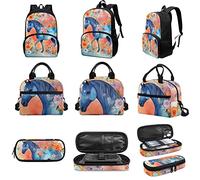 SYtrade 3D Floral Animal Backpack Set Kids Lunch Bag Pencil Case Combo, Flowers on Horse, Rucksack Backpacks