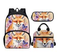 SYtrade 3D Floral Animal Backpack Set Kids Lunch Bag Pencil Case Combo, Fox Butterfly Blue, Rucksack Backpacks