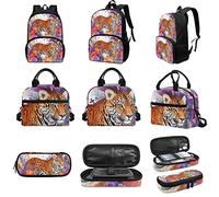 SYtrade 3D Floral Animal Backpack Set Kids Lunch Bag Pencil Case Combo, Leopard in Flowers, Rucksack Backpacks
