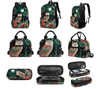 SYtrade 3D Floral Animal Backpack Set Kids Lunch Bag Pencil Case Combo, Owl Moon, Rucksack Backpacks