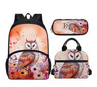 SYtrade 3D Floral Animal Backpack Set Kids Lunch Bag Pencil Case Combo, Owl Orange, Rucksack Backpacks