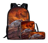 SYtrade Backpack Set for Kids School Book Bags with Lunch Box Pencil Case 3PCS, Crocodile Orange Cave, M, Rucksack Backpacks