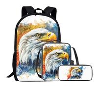 SYtrade Backpack Set for Kids School Book Bags with Lunch Box Pencil Case 3PCS, Eagle Orange Blue Graffiti, M, Rucksack Backpacks