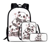 SYtrade Backpack Set for Kids School Book Bags with Lunch Box Pencil Case 3PCS, Love Panda Kawaii, M, Rucksack Backpacks