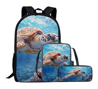 SYtrade Backpack Set for Kids School Book Bags with Lunch Box Pencil Case 3PCS, Orange Turtle Coral, M, Rucksack Backpacks