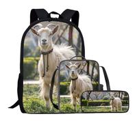 SYtrade Backpack Set for Kids School Book Bags with Lunch Box Pencil Case 3PCS, White Goat, M, Rucksack Backpacks