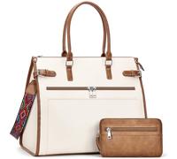 SYTRAH Laptop Tote Bag for Women, 15.6 inch Computer Purse Beige Brown