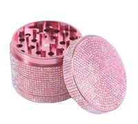 Sytranrein Aluminium Herb Grinder-50mm Diamond Grinder for Dry Herbs & Spices, 4 Piece Metal Grinder with Pollen Catcher (Pink)