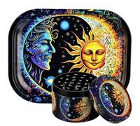 Sytranrein Grinder Set,50mm Herb Grinder with Rolling Tray,Metal Grinder Gift Set (Stars Drawing)