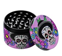 Sytranrein Herb Grinder - 4 Piece Grinder with Magnetic Top, Shark Teeth & Pollen Catcher -50mm Metal Grinder for Dry Herbs & Spices (Pink Skull)