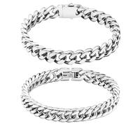 SytsLNKXXX 2Pcs Cuban Bracelet Set-Stainless SteeL Bracelet,18K Gold Plating/High Poshing Bracelet for Men Women Boyfiend Lover,Fashion Jewelry Bracelet with flannel bag, 7.5in, Stainless Steel, no