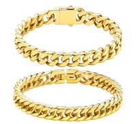 SytsLNKXXX 2Pcs Cuban Bracelet Set-Stainless SteeL Bracelet,18K Gold Plating/High Poshing Bracelet for Men Women Boyfiend Lover,Fashion Jewelry Bracelet with flannel bag, 8.3in, Stainless Steel, no