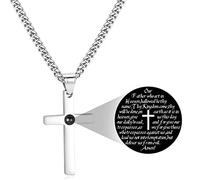 SytsLNKXXX Cross Necklace for Men - Stainless Steel Silver Cross Necklace, Engraved Bible Verse and Love Cross Pendant with Cuban link Chain, Faith Jewelry Gifts for Men Women and Boys, 5mm Width with