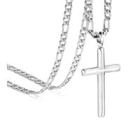 SytsLNKXXX Cross Necklace for Men Women Stainless Steel Necklace, 18K Gold Plated/Silver Cross Pendant with 4.5mm Figaro Chain, 18-24 Inches, Jewelry Gift with Flannel Bag, 22'', Stainless Steel, No