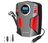 SYTUNG Digital Tyre Inflator, Portable Air Compressor Car Pump with 3 Nozzle Adaptors and LED Light, 12V Rapid Electric Inflator for Tires Other Inflatables, Red
